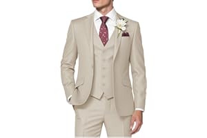 HUUTOE Costume 3 pièces ajusté pour homme avec blazer, gilet et pantalon de smoking, pour l’été, mariage, bal de fin d'année, affaires