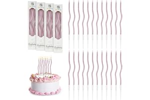 URAQT Metallico Candeline, 24 Pz Torta Compleanno ondulate Sottile Candele con Supporti, Candele Compleanno Candeline Torta Decorazioni per Feste, Accessori per Feste(Oro Rosa)