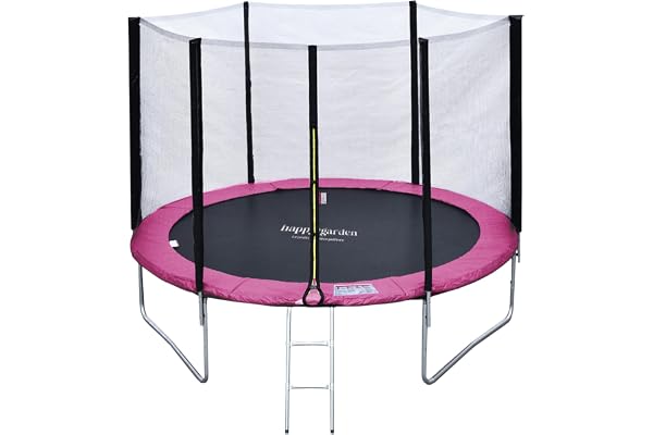 Pack Premium Trampoline de Jardin Rond pour Enfants 305cm réversible Rose/Gris ADELAÏDE + Filet, échelle, bâche et kit d'ancrage, Montage Facile