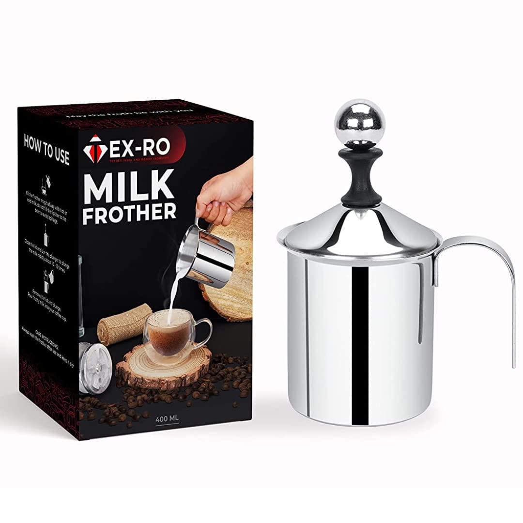 TEX-RO Coffee Frother Stainless Steel Manual Milk Frother for Coffee, Handheld Coffee Milk Frother Pitchers,Manual Operated M
