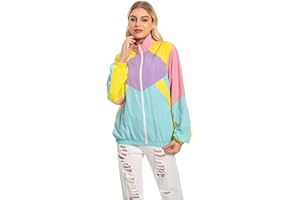 Seaehey Chaqueta de entrenamiento de los años 80 para mujer, estilo retro, estilo deportivo, multicolor, hip-hop, discoteca, años 80, 90, carnaval, fiesta temática