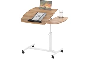 Lvhecforhm Escritorio con Ruedas, Mesa de Escritorio Altura Ajustable Portátil, Mesita Noche Plegable, Escritorio con Ruedas, Giratorio de 360°Mesa Con Portavasos y Ranura Para Tarjetas 60X40cm Marrón