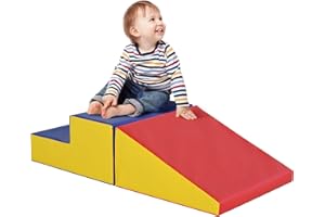 HOMCOM Parcours motricité bébé modulable, Jouets d'escalade, Mousse Blocs de Construction Jouets éducatifs, 2 Briques géantes en Mousse, pour Enfants 12 à 36 Mois, Multicolore