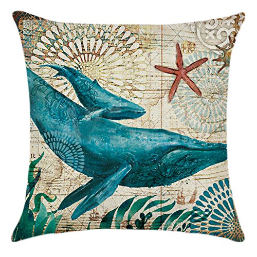 Blue Vessel Leinen Baumwolle Fisch Kissen Tasche Kissen Cover Home Sofa Dekor (Wal)