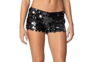 ENSSWLIZ Women's Sequins Shorts Low Waist Elastic Sparkly Party Shorts Glitter Hot Short Beach Club Streetwear
