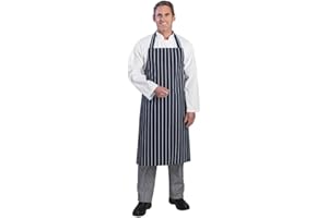 Whites Chefs Clothing Tablier bavette Whites rayé marine et blanc, Bleu et blanc, 711(L) x 965(L) mm, usage domestique et professionnel, Polycoton, A530
