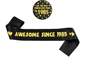 FUPOLARA 40th Birthday Decorations Sash for Men - Black and Gold Awesome Since 1985 Sash with Button Badge, Happy 40 Years Old Birthday Party Decoration for 40th Fabulous Men