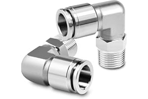 TAILONZ PNEUMATIC 304 Stainless Steel Elbow Male Thread 6 mm Conduit OD x 1/4 BSP Push-in Fittings PL6-02 (Pack of 2)