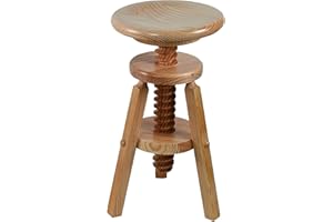 ARANAZ S.L. MANUFACTURAS DE LA MADERA Aranaz | Taburete Giratorio | Taburete de Madera Redondo | Bajo | Altura Ajustable | Ideal para Hogar, Comedor, Cocina o Jardín | Fabricado en Madera de Pino | Acabado con Barniz | 29 x 29 x 48-64 cm