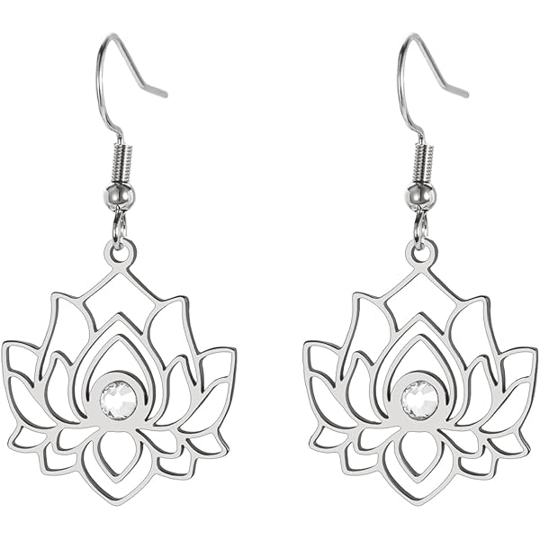 Dervivea Boucles D'oreilles Boho Fleur De Lotus Grande Goutte De Lotus Boucles D'oreilles Pendantes Noires
