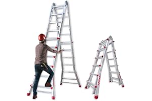 BTF Escalera telescópica articulada plegable profesional de aluminio 6+5 Peldaños, Carga máxima 150 kg, Hecho en Europa (4x6). BTF-TS66