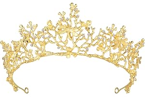 LURROSE Baroque Tiara Libelle Cristal Strass Vintage Tiara Couronne Princesse Mariage Anniversaire Fête (Doré)