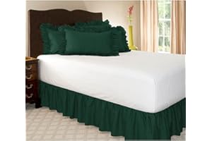 Surwin Betthusse Ruffle Bettrock Rüschen, Elastischer Bett Rock Bettvolant Gerüschter Bed Skirt Wrap Around Bettrock Husse Röcke Keine Bettoberfläche Bett Bettgestein (100x200x45cm,Dunkelgrün)