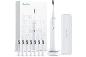 Deepklean 6 Modes Ultrasonic Electric Toothbrush for Adults and Kids, 60 Days Long-Lasting Rechargeable Battery Sonic Toothbrush with 8 Brush Heads and Travel Case, Wireless Charging White