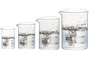 THIS-TRADING This-Trade - Lab glass Beaker Set - Low Form Boro Glass with spout . Scientific labglass Beakers. 3.3 Borosilicate glass container Printed Graduation (Vol: 250ml, 100ml, 50ml, 25ml)