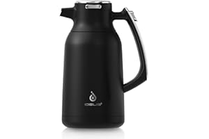 IDEUS Insulated Coffee Jug 2l, Double Wall Vacuum Stainless Steel Water Pitcher Milk Carafe Thermal Teapot Beverage Dispenser Thermo (Black Silver)