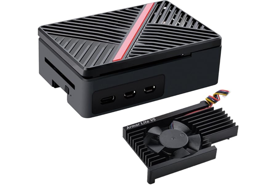 GeeekPi ABS Case with Armor Lite V5 Active Cooler for Raspberry Pi 5 4GB/8GB/16GB (Black)