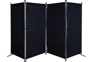 QUICK STAR Paravent 220 x 165 cm Tejido Divisor de habitación Jardín 4-Partición Pared de separación Plegable Balcón Pantalla de privacidad Negro