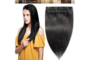 10"(25cm) SEGO Extensiones de Clip de Pelo Natural Humano [#1 Negro Intenso] Cabello 100% Remy [Una Pieza 5 Clips] 3/4 Cabeza Completa Postizos Pelucas Cortas (40g)