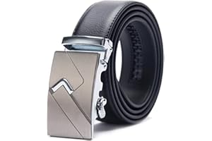 TANGCHAO Ceinture Hommes Réglable à Cliquet Boucle Automatique Ceinture en Cuir pour Homme 35mm de Large Noir 115-145cm