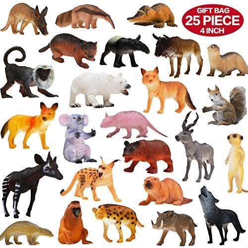 Figuras de Animales, Set de 25 Animales de Juguete de Aspecto Realista (10 cm), Animales Salvajes de la Jungla Educativos de Plástico Vinilo ValeforToy Para Niños y Niñas - Set de Animales del Bosque