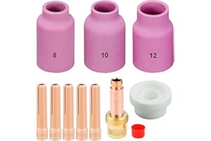QAQGEAR 10Pcs Kit Torce per Saldatura TIG Collet Body #8#10#12 Kit di consumabili per ugelli in allumina Accessori per WP-17/18/26 Torcia per Saldatura TIG