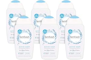 Femfresh Ultimate Care Active Vaginal Wash - Intimate Feminine Hygiene Shower Gel Cleanser - pH Balanced, Soap Free, Fragrance Free Gel Formula with 12-hour Sweat Protection - 6 x 250ml Multi Pack