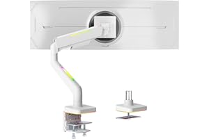 ARES WING Ergonomic Brazo de Monitor RGB para Juegos para monitores Planos/ultraanchos/curvos de 17 a 49 Pulgadas con Resorte de Gas, Capacidad de Carga de hasta 20 kg, diseñado para Gamer, Blanco