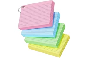 AIDUNMIS 200PCS Flash Cards Revision with Ring Binder, A6 (10.2CM x 14CM), Coloured Flashcards for Revision Kraft Paper, Double-Sides Ruled Cue Cards Record, Colourful Index Study Cards for School Home Office