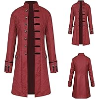 TDEOK Trenchcoat voor heren, lang, leer, zwart, middeleeuws, dubbele rijen, mantel, steampunk, gothic, vintage, Victoriaans cosplay, trenchcoat, winterjas, voor zakelijk, vrije tijd, zwart, XL