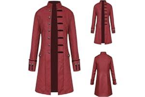 TTOKGZG Steampunk Medieval Vintage Coat Men, Gothic Single Breasted Trench Coat long,Halloween Tailcoat Costume, Medieval Victorian Frock Uniform for Steampunk-Themed & Halloween Party
