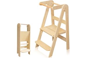 Lighterday Wooden Learning Tower 3-Level Height Adjustable Step Stool,Foldable Toddler Kitchen Helper,1-6 Years Kids Step Stool for Bathroom Kitchen Living Room