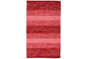 Pierre Tappeti Tappeto HAPPY ROSSO disegno a righe 100% cotone annodati a mano, passatoia stuoia cucina multiuso lavabile cm.55x140