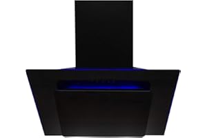 SIA 90cm Black Glass Angled Kitchen Cooker Hood Chimney Extractor Fan With Red Blue And Green LED Edge Lit Mood Lighting AGE91BL-AMZ1