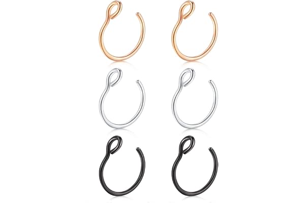 JFORYOU 6-14 Pièces 316L Acier inoxydable Faux Anneau de Nez Bague au Nez Septum Bijoux de Piercing, 3-6 Coulours, 8mm