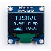 Tishvi 0.96" OLED Display Module I2C 128x64 Blue Screen | SSD1306 Driver | Pre-Soldered Jumper Pins | High Brightness Low Pow