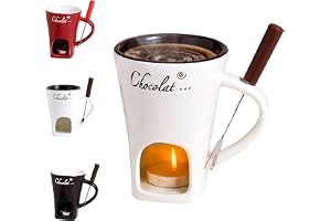Chokladfondue-kopp, 200 ml keramisk chokladfondue-set, mugg för smältning av choklad, fondue-set med gaffel och värmeljus för ost choklad smör karamell