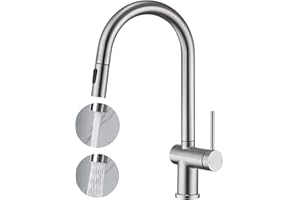 YardMonet Pull Out Kitchen Tap with 2-Mode Sprayer, Modern Stainless Steel Kitchen Sink Mixer Tap Single Level Handle, High Arc Kitchen Faucet 360° Swivel Spout, Brushed Nickel