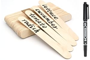 KINGLAKE 100Pcs Wooden Plant Labels with Pen, 15x1.6cm Wooden Garden Markers Tags Jumbo Natural Wood Sticks for Herb Seed Vegetable Flowers