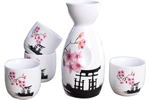 Lawei Service à saké japonais en céramique 5 pièces Motif fleur d'pink