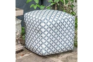 Izabela Peters Designer Waterproof Moroccan Garden Outdoor Cube Pouffe - Grey & White Bahia, Marrakech Collection - Designed, Printed & Handmade in the UK