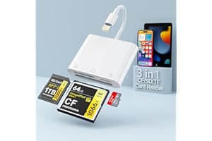 ROCKETEK Lettore di schede SD CF per iPhone iPad 3 in 1 Lightning a SD CF TF Memory Card Reader Adapter Camera Card Reader Compatibile con iPhone 14 13 12 11 X Plug and Play