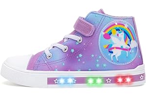 EUXTERPA Kids Light Up Trainers, Boys Girls High Top Pumps Flashing Sneakers Toddler Easy Fasten Canvas Shoes