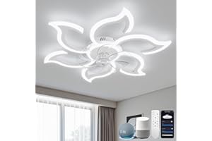 ‎YOLEDY YOLEDY Smart Deckenlampe mit Ventilator Leise mit Fernbedienung, 88cm Schlafzimmerlampe mit Ventilator Kompatibel mit Alexa und Google Home, Deckenventilator mit Beleuchtung Winterbetrieb, Weiß