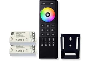 GIDEALED 2.4G Wireless LED Controller with RF Remote Control,2X RGBW LED Controller+4 Zone Remote Control Group Control DC5V-24V 5 wire SMD COB RGBW LED Strip Lights Dimming Change Color