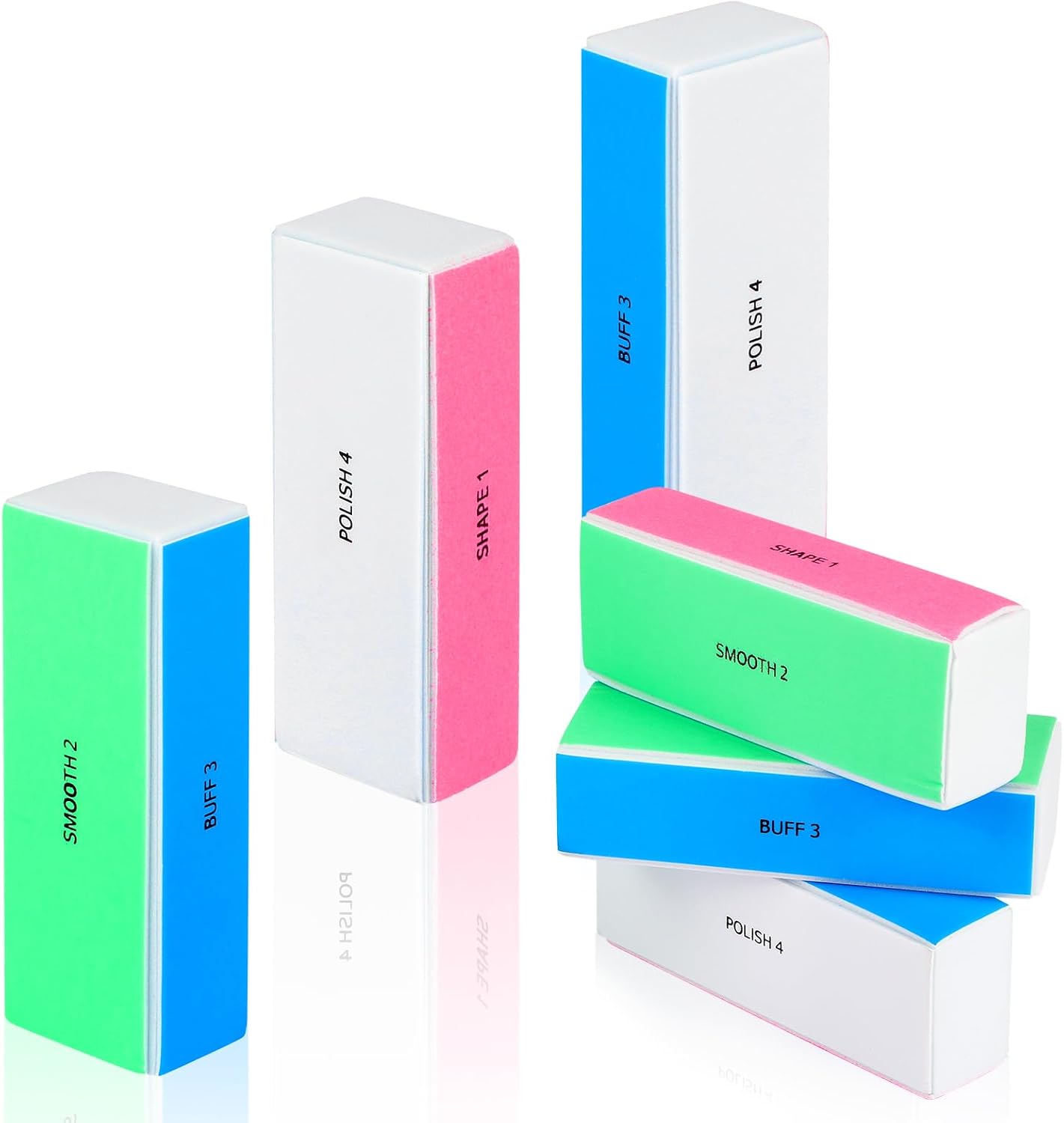 JSRQT 6 Piezas Lima de Uñas Bloque Pulidor 4 Caras con Grano 120/240/600/3000 para Dar Forma, Alisar y Brillar Uñas, Pulidor Reutilizable para Uñas Naturales y Acrílicas