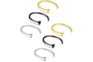 Briana Williams Fake Nariz Anillos Hoop-20G 18G 16G Nariz Aro Anillo 6mm/8mm/10mm/12mm Nariz Piercing Labio Septum Anillo Arete Faux Joyería Piercing del Cuerpo 6 Piezas