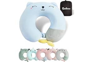 ‎GENTLEPAW Gentlepaw Nackenhörnchen, Nackenkissen Kinder für Reise in Flugzeug, Auto, Zug, Memory Foam Reisekissen Erwachsene, U-förmiges Kissen mit niedlichem Tiermotiv, Kopfkissen Abnehmbarer Bezug (Blau)