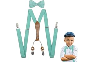 FATASH Kids Elastic Braces & Bow Tie Set | Adjustable Leather-Backed Suspenders Y-Shape Clip-on Toddler | Children's Waistcoat Costume Accessory | Suitable for Boys & Girls Ages Up to 8 Years