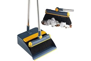 WENMIN Scopa e raccoglitrice pieghevole, Combo scope scopa, spazzola spazzare manico lungo con rotazione a 180°, raccoglitore verticale con denti, strumenti per la pulizia della casa giardino esterno